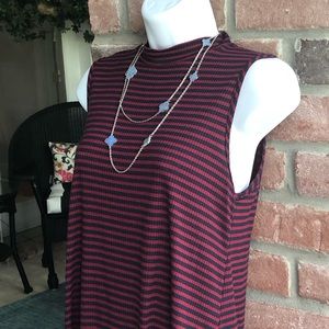 FANTASTIC FAWN Sleeveless Mock Neck TShirt Dress Blue Red Striped Ribbed Small S